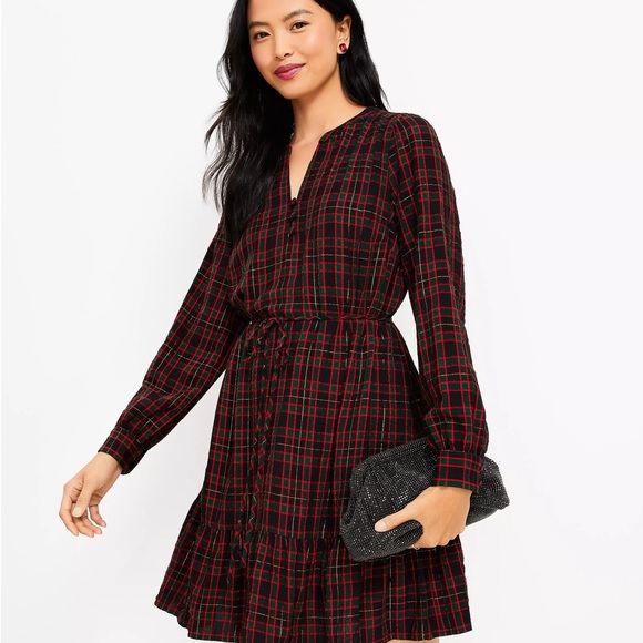 Loft Shimmer Plaid Dress - Picture 2 of 6